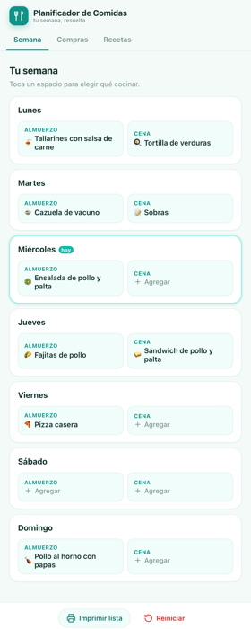 Plan semanal de comidas